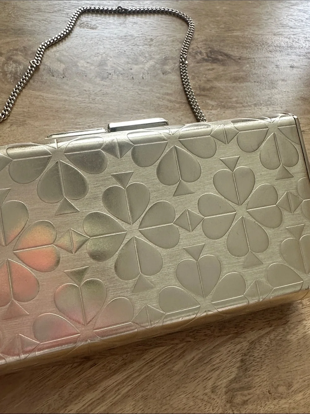 Kate Spade Rare Champagne Metal Embossed Box Clutch Minaudière